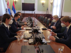 22 April 2021.  The Head of the Parliamentary Friendship Group with Norway Milenko Jovanov in meeting with the Ambassador of Norway to Serbia H.E. Jørn Eugen Gjelstad